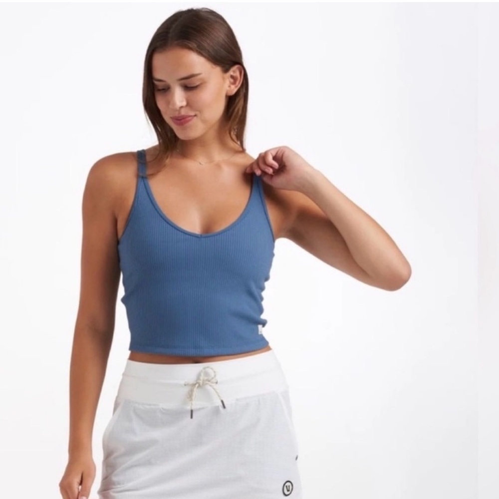 Vuori Ribbed Crop Tank Top Women's Medium Pool Blue Active Size XL